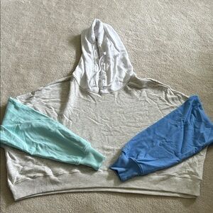 Hollister Gray Hoodie with Blue and Green Sleeves